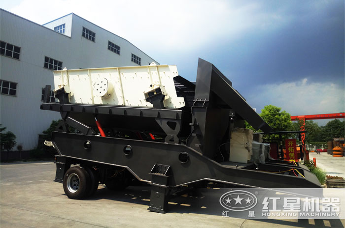 可移動振動篩沙機，半掛車車頭牽引隨時隨地流動作業(yè)